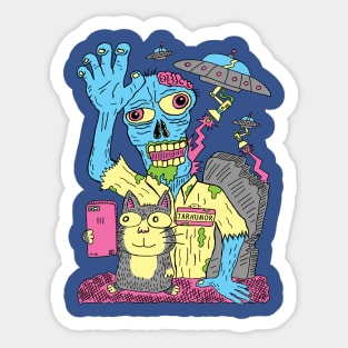 Cat Zombie UFO Sticker